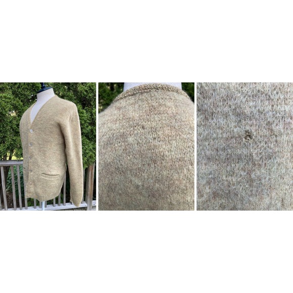 60s 100% Virgin Wool Fuzzy Cardigan Looks Very Mohair Vintage M Kurt Cobain - Picture 2 of 4